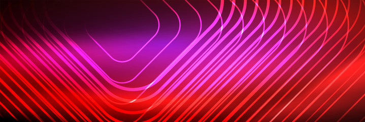 Shiny neon lines, stripes and waves, technology abstract background. Trendy abstract layout template for business or technology presentation, internet poster or web brochure cover, wallpaper