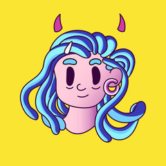 Girl. Cartoon. Modern street style. Graphic design. Avatar. Human. Teenage. Vector. 