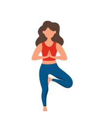 Fototapeta na wymiar Girl practicing yoga asana poses and healthy lifestyle cute cartoon