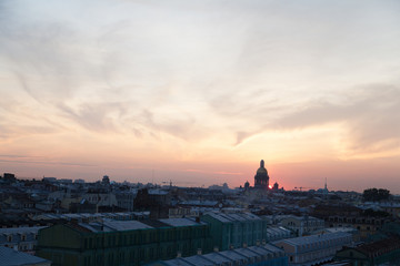 Sunset cityscape of saint petersburg with view of Saint Isaac's cathedral