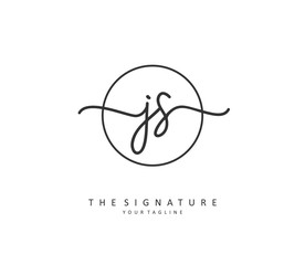 J S JS Initial letter handwriting and signature logo. A concept handwriting initial logo with template element.