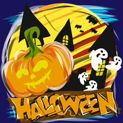 jack o lantern and dark castle vector image for holiday content.