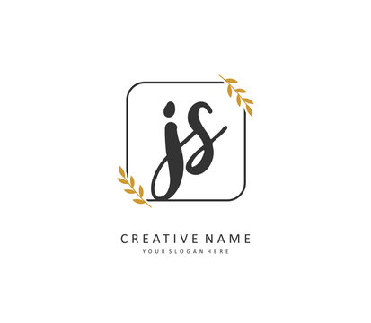 J S JS Initial letter handwriting and signature logo. A concept handwriting initial logo with template element.