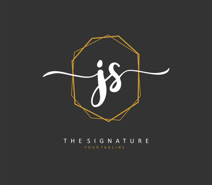 J S JS Initial letter handwriting and signature logo. A concept handwriting initial logo with template element.
