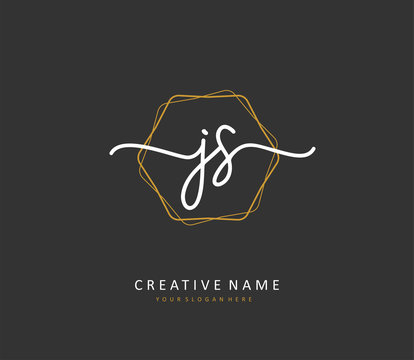 J S JS Initial letter handwriting and signature logo. A concept handwriting initial logo with template element.