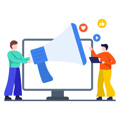 
Flat illustration design of public relations, social media promotion in editable style 
