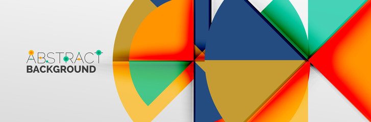 Bright color circles, abstract round shapes and triangles composition with shadow effects. Vector modern geometric design template