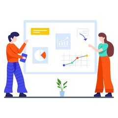 
Avatar in front of presentation board, teamwork communication in modern flat style 
