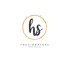H S HS Initial letter handwriting and signature logo. A concept handwriting initial logo with template element.