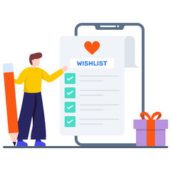 
Checklist with heart inside mobile phone, wishlist concept vector 
