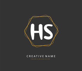 H S HS Initial letter handwriting and signature logo. A concept handwriting initial logo with template element.