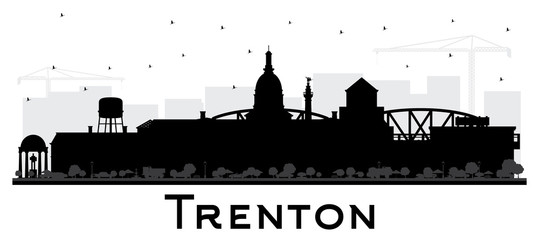 Trenton New Jersey City Skyline Silhouette with Black Buildings Isolated on White.