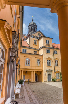 Pillar and entrance tower of the castle in Eutin, Germany