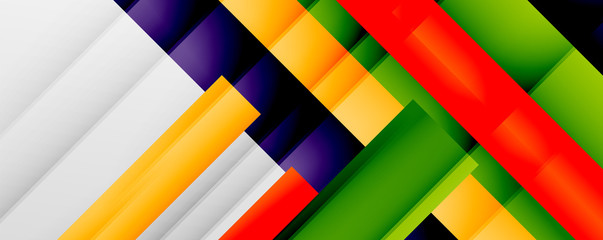 Geometric abstract backgrounds with shadow lines, modern forms, rectangles, squares and fluid gradients. Bright colorful stripes cool backdrops