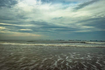 beach view with sea waves at early in the morning from low angle