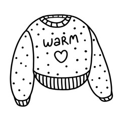 Cute sweater isolated on white background. Warm and cozy sweater. Vector illustration in Doodle style
