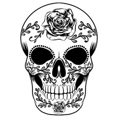 A day of the dead skull full with big roses