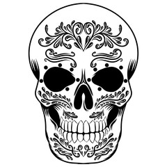 The skull head of a day of the dead black candy