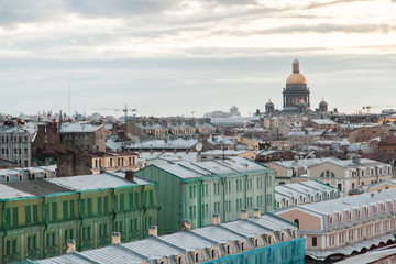 Fototapeta na wymiar Saint Petersburg rooftop cityscape with view on St Isaac's cathedral