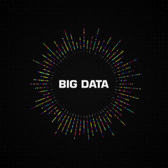 Big data circular visualization with copy space on black background with grid and dots. Design for business, science, technology. Vector