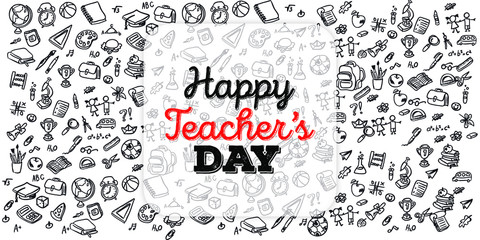 Set of Hand draw Teacher's day Doodle backgrounds. Objects from a Teacher's life.