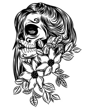 The pretty day of the dead with the flower face art