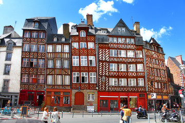 Rennes, France - Traditional half-timbered houses from the 17th century, Place du Champ-Jacquet.
