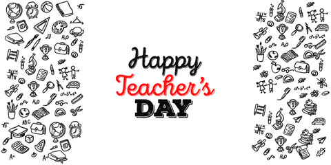 Set of Hand draw Teacher's day Doodle backgrounds. Objects from a Teacher's life.