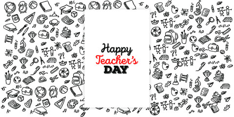 Set of Hand draw Teacher's day Doodle backgrounds. Objects from a Teacher's life.