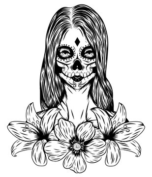 The a day of the dead girl art with the flower