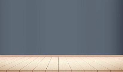Empty interior background with grey wall and wood floor in 3d rendering.