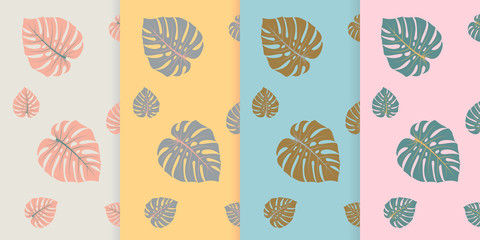 set of patterns with monstera leaves