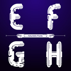 Alphabet Typography Font futuristic modern style in a set EFGH