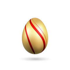 Easter egg 3D icon. Gold red egg isolated white background. Golden design template, decoration Happy Easter celebration. Holiday element. Shiny pattern. Traditional symbol spring. Vector illustration