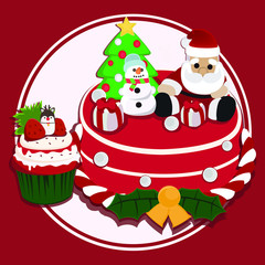 A Christmas cake with little santa and presents.