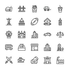 USA Culture and Landmarks Line Icons 