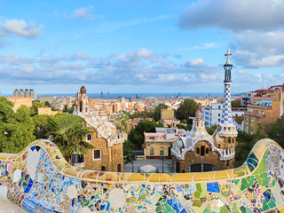 The monumental zone of Park Guell in Barcelona, Spain