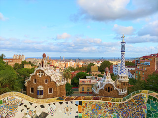 The monumental zone of Park Guell in Barcelona, Spain