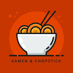 Ramen Noodle Bowl Symbol Logo Illustration. Japanese Food Ramen Restaurant Icon Vector for Sticker and Mascot
