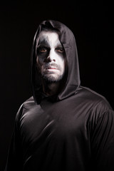 Angel of death isolated over black background. Halloween costume.