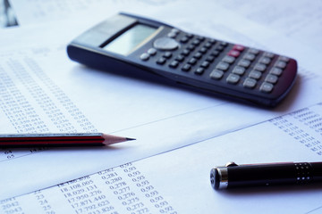 accountant data spreadsheet with calculator. business accounter analysis economic work concepts.