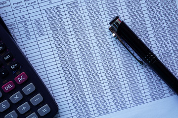 accountant data spreadsheet with calculator. business accounter analysis economic work concepts.