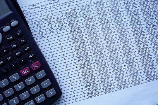 accountant data spreadsheet with calculator. business accounter analysis economic work concepts.