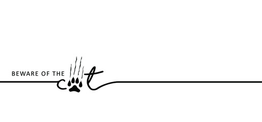 
Danger, warning. Slogan beware of the dog, beware of the cat sign Vector love animals footprints, steps, foot, feet, footsteps pictogram label for hound, puss, pussy, woof, meow quote. Caution signs