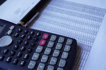 accountant data spreadsheet with calculator. business accounter analysis economic work concepts.