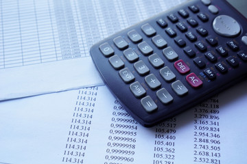 accountant data spreadsheet with calculator. business accounter analysis economic work concepts.