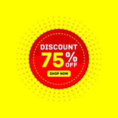 Fototapeta na wymiar 75 percent off discount sale sticker, banner yellow background vector eps