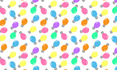 ピクセル　電球　ひらめき　カラフル　シームレス　パターン　pixel art light bulb ideas seamless pattern
