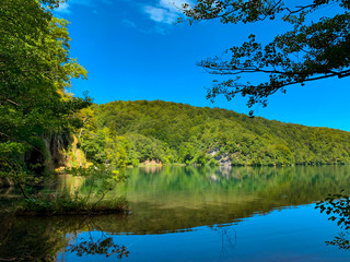 Landscapes in National Park Lakes Plitvice in Croatia | Beautiful Place in Europe | Reflection in Water