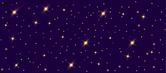 Starry sky with bright and dim stars. Dark star seamless pattern. Vector illustration of the starry sky.